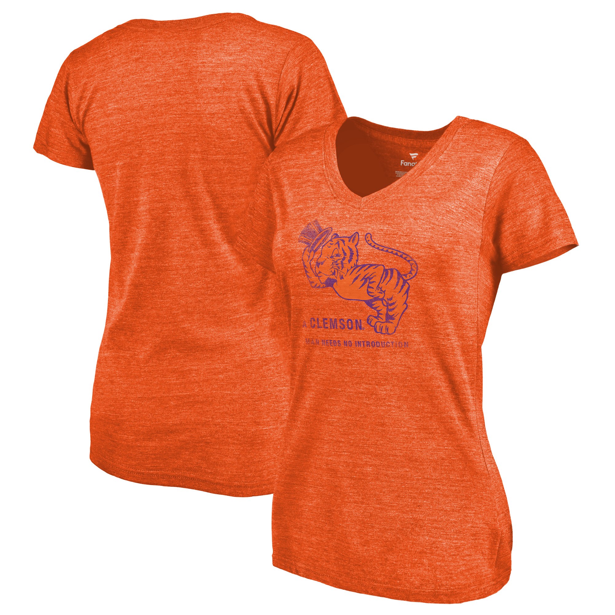 2020 NCAA Fanatics Branded Clemson Tigers Women Orange College Vault Primary Logo TriBlend VNeck TShirt.